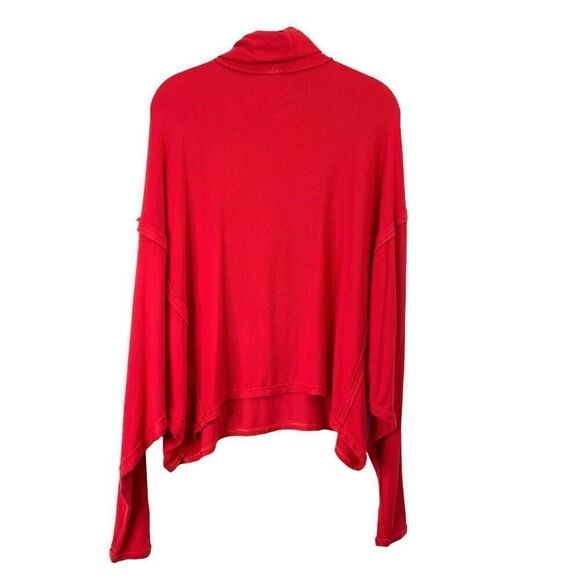 Free People boxy oversized dolman sleeve turtleneck ribbed top Size  S‎ Red boho - Picture 6 of 8